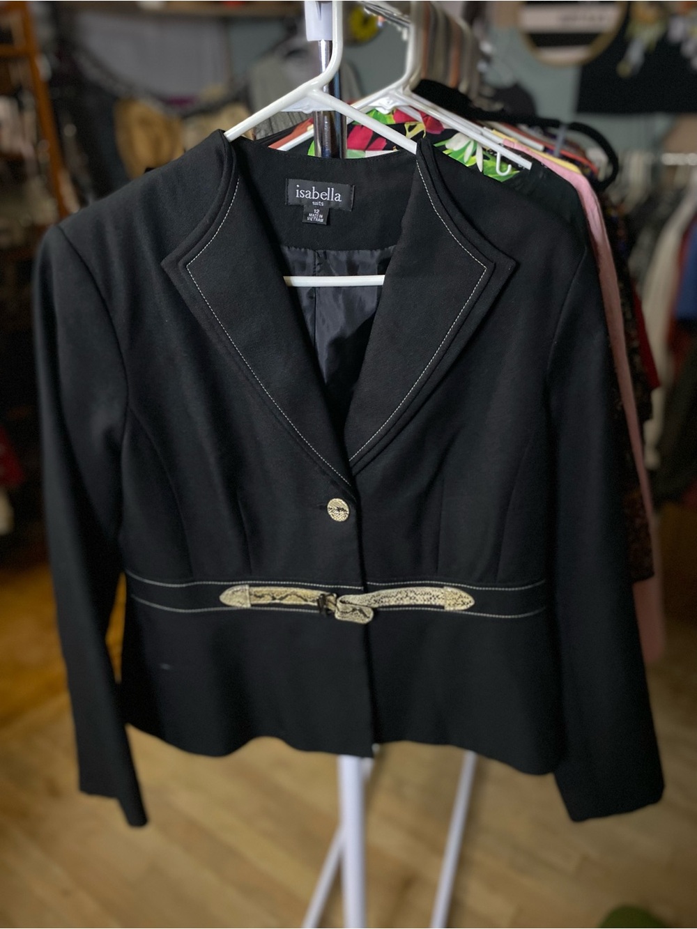 Abella Black Women's Tailored Blazer with Gold Accent